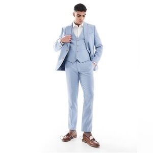 ASOS Design Powder Blue Wool Blend 3-Piece Suit | Jacket Vest Pants Size 46 Long